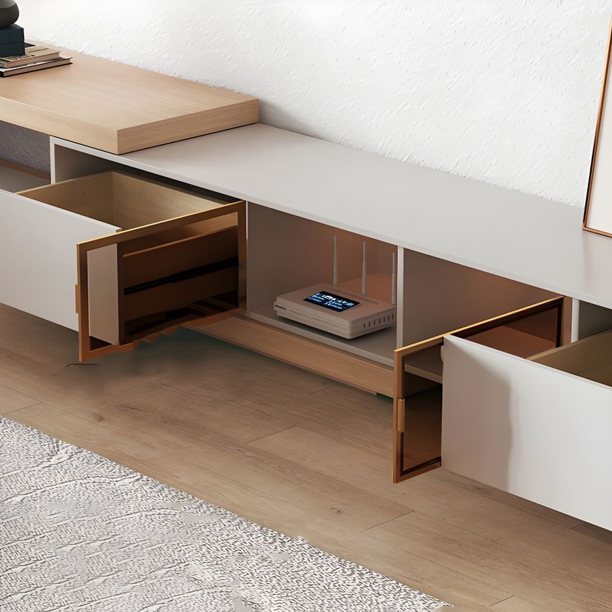 Modern Simple Style Wooden TV Stand with Shelf, 2 Drawers, and Open-air Storage - Image 5