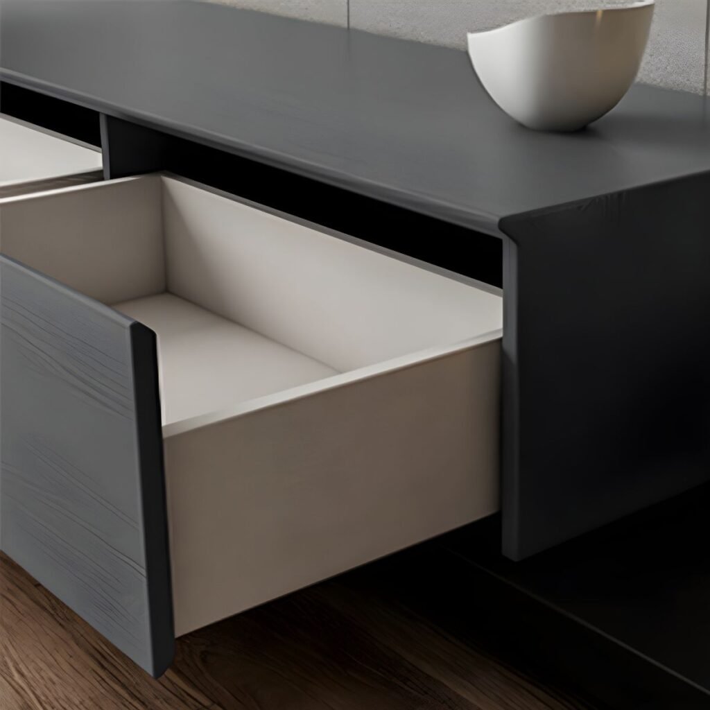 1200x12007 10 Black Wood Grain Extendable Stand Exquisite with 3 Storage Drawers, 82 inch Bold Textured Media Console for Luxury Estates