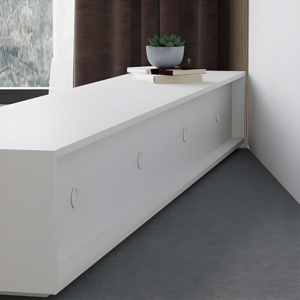 1200x12007 11 Refined Minimalist White TV Console with 3 Storage Drawers, 79 inch Elegant Floor Media Stand for Modern Homes
