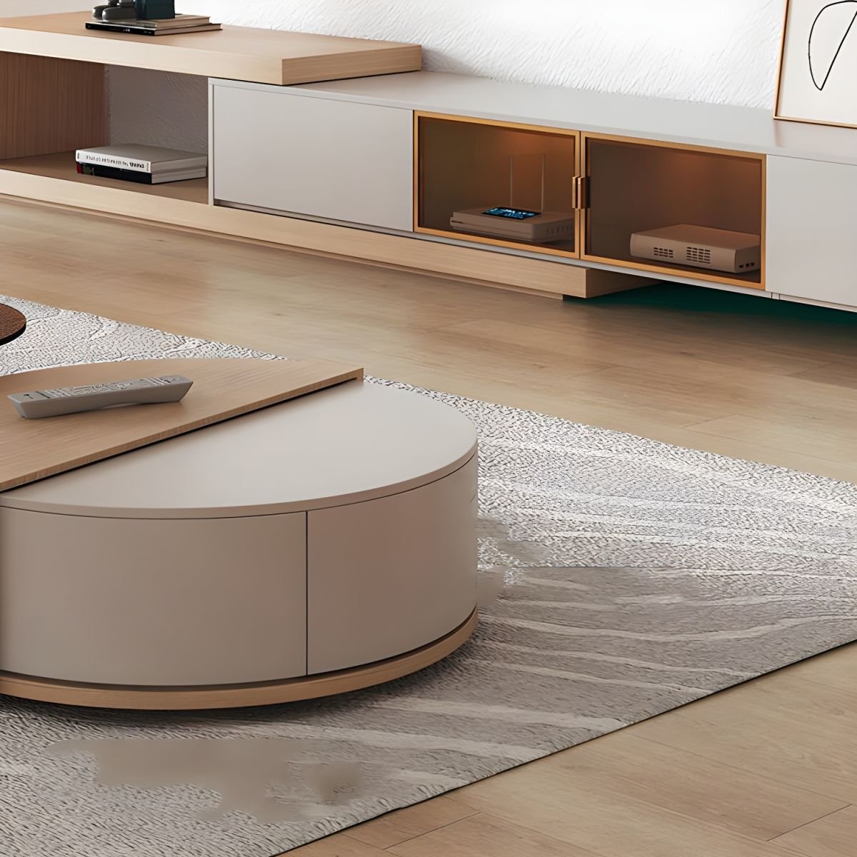 Modern Simple Style Wooden TV Stand with Shelf, 2 Drawers, and Open-air Storage - Image 4