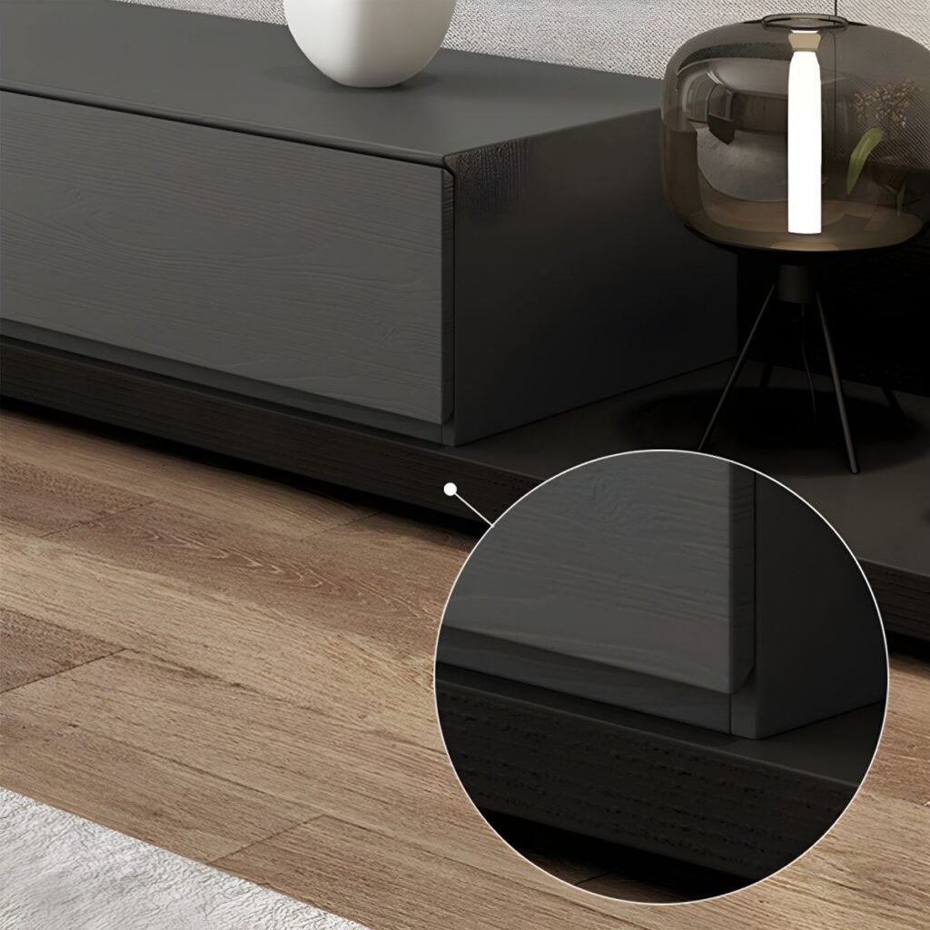 1200x12008 11 Black Wood Grain Extendable Stand Exquisite with 3 Storage Drawers, 82 inch Bold Textured Media Console for Luxury Estates