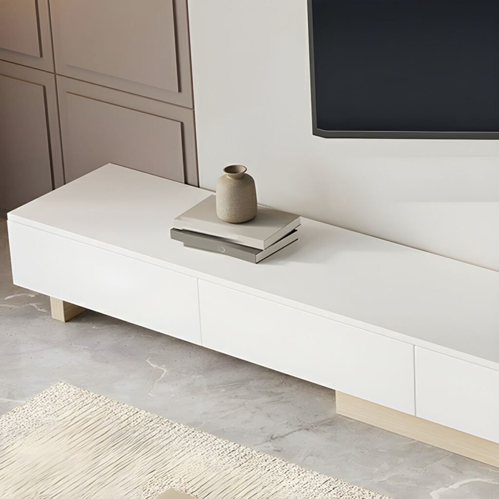 1200x12008 14 Chic Wide Extendable TV Stand with 3 Storage Drawers, 138 inch Extra Long Modern Media Console for Grand Interiors