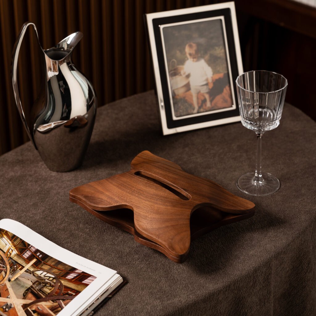 Dark Wood Tissue Box SS-12-2 walnut texture and architectural silhouette - Apexerahomelife