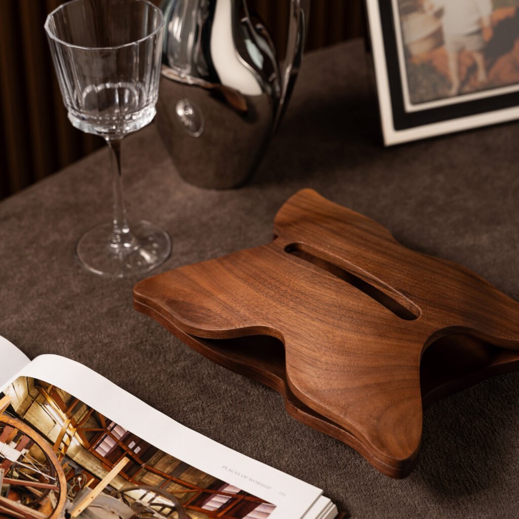 Dark Wood Tissue Box SS-12-2 mirror polished stainless steel base - Apexerahomelife