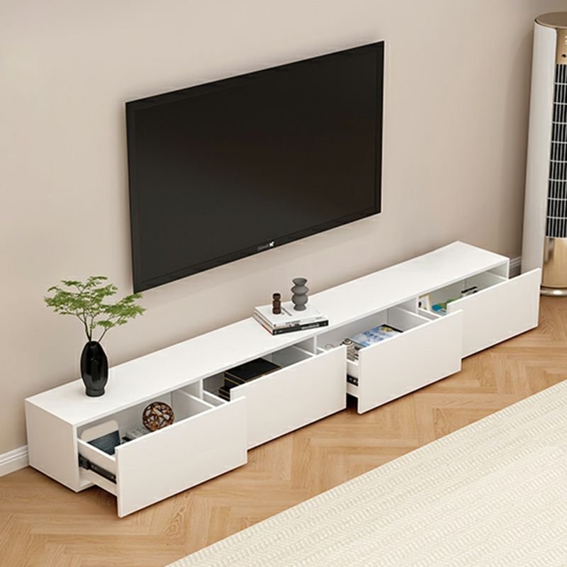 Pure White Minimalist TV Stand in 220cm for large media rooms.