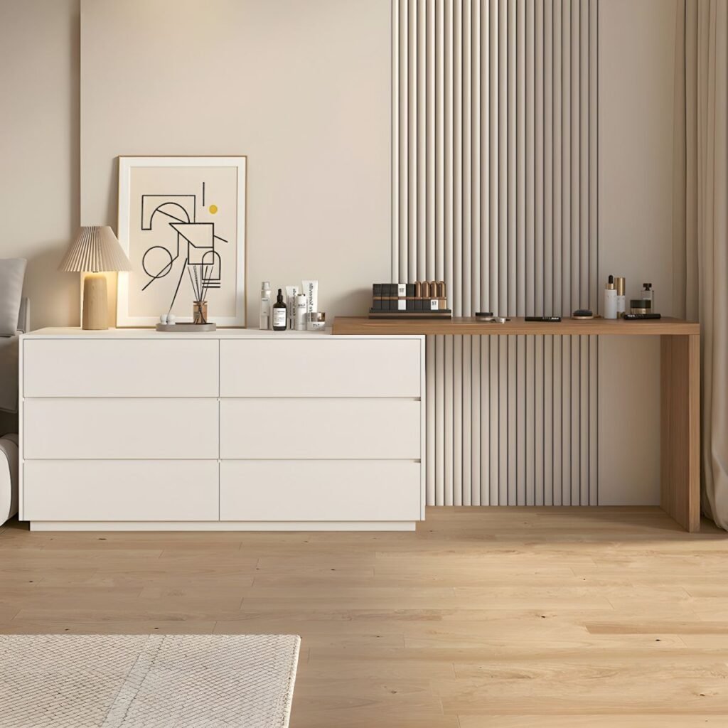 Large Vanity with 6 Drawers white and wood