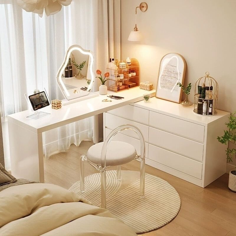 Extra Long White Vanity Set swivel