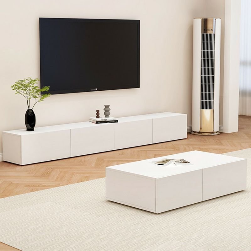 Pure White Minimalist TV Stand in 220cm for large media rooms.