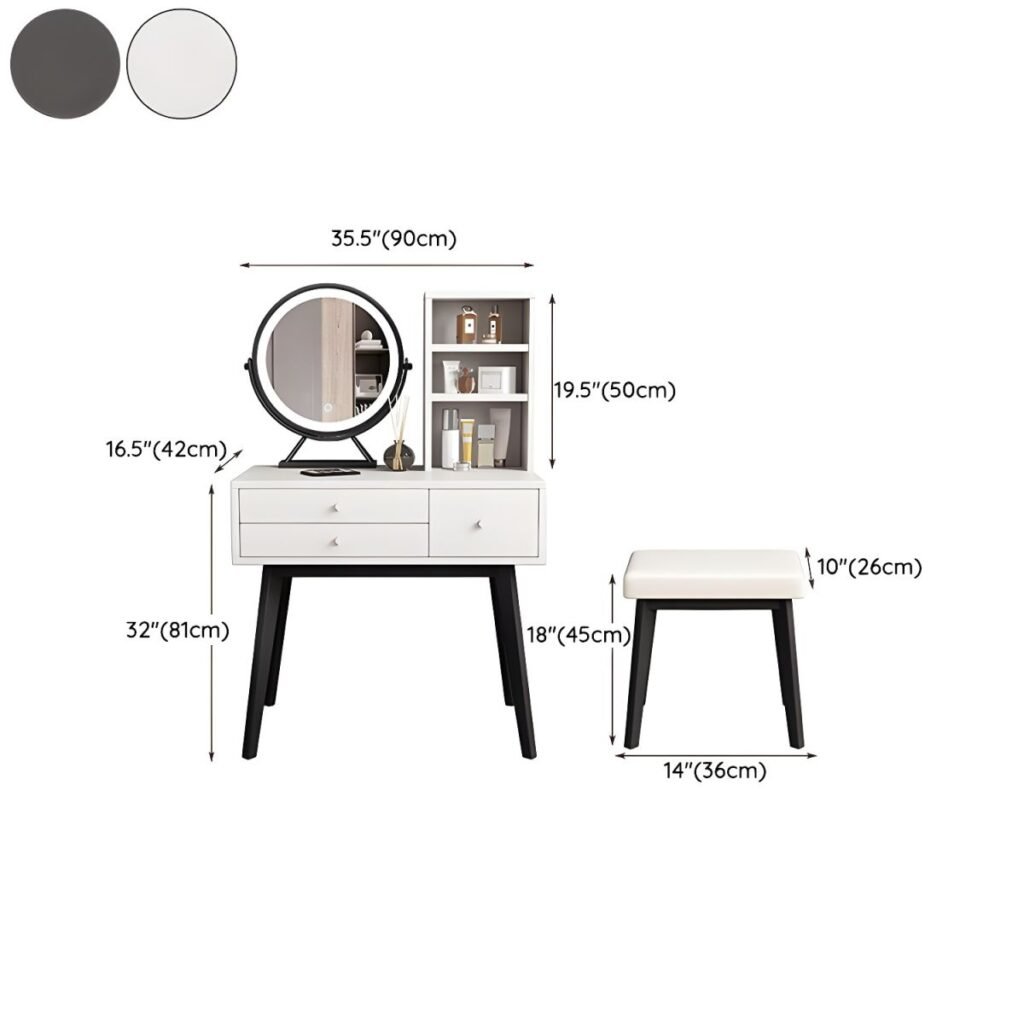 Size chart for Vanity Desk with Shelves