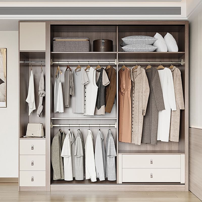 Interior view of the LED Illuminated Sliding Armoire by Apexerahomelife, featuring adjustable shelving and high-capacity Sustainable E0 High-End Closet boards.