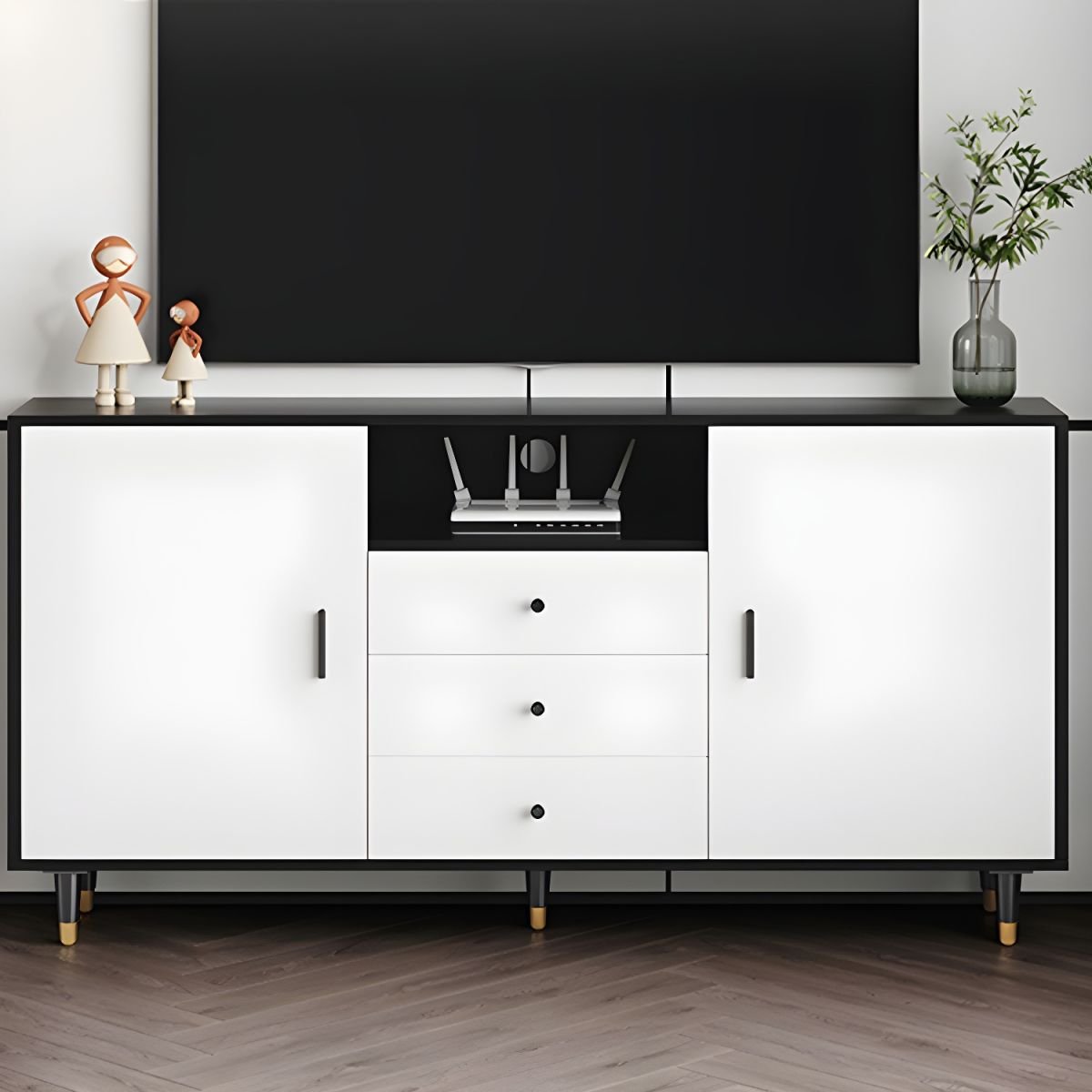Sleek Grey White Media Base 130cm, showcasing its unique 80cm tall floating design and urban bi-color aesthetic.