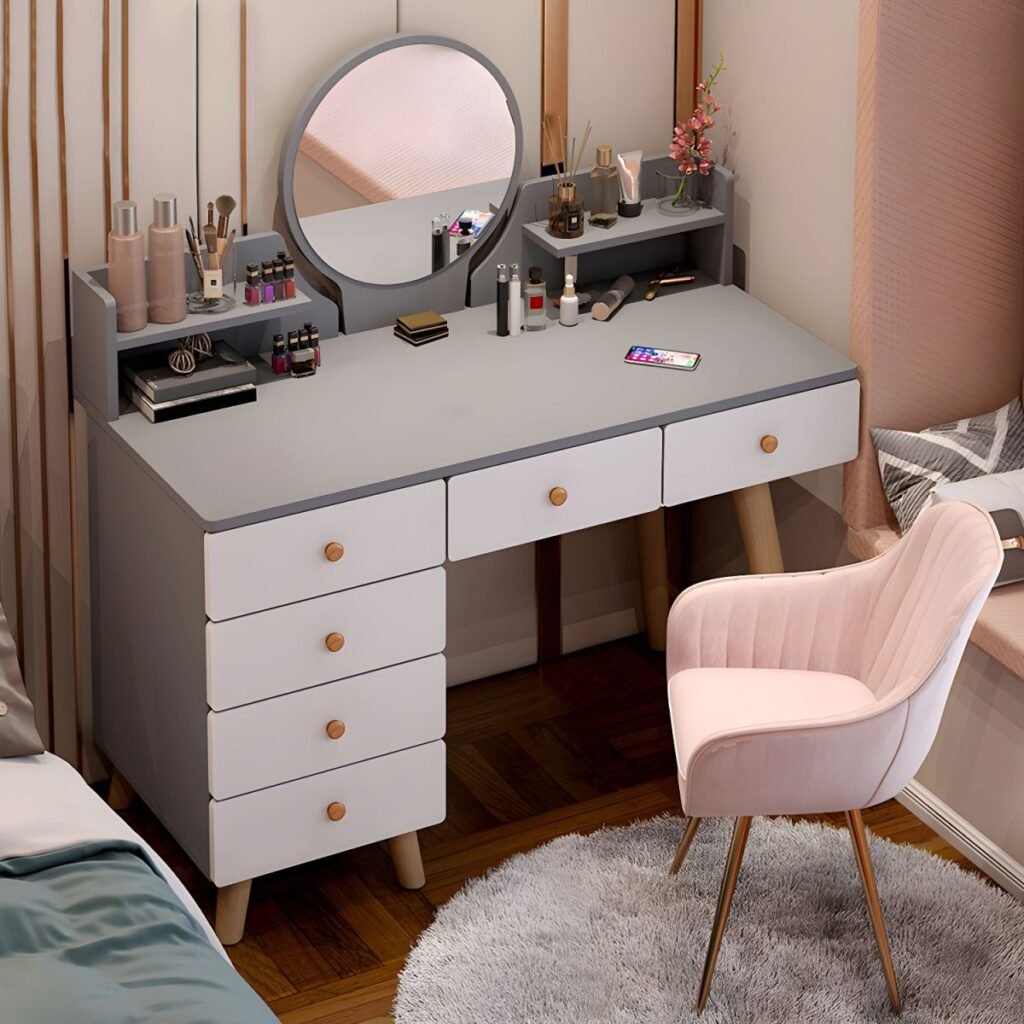Textured White Vanity Desk white grey