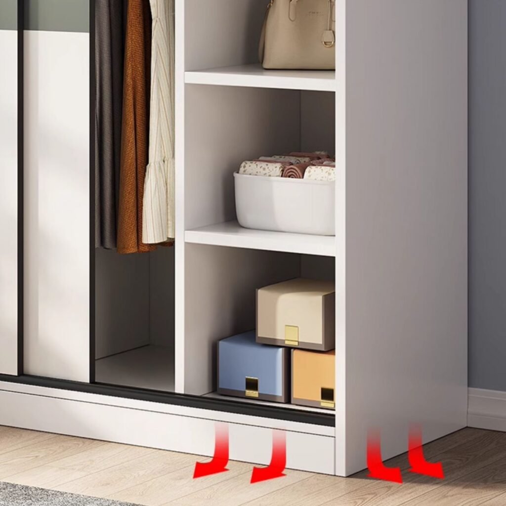 Detailed interior of a Versatile 26-Style Closet System by Apexerahomelife, showcasing adjustable shelving and a tall 86.5-inch Eco-Friendly E0 Bedroom Furniture build.