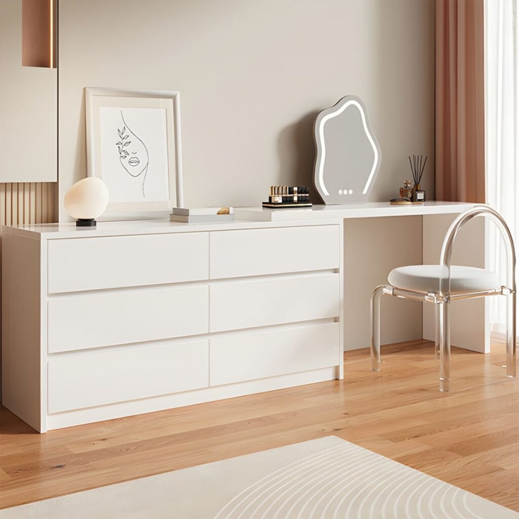 White Vanity with Drawers 80cm compact