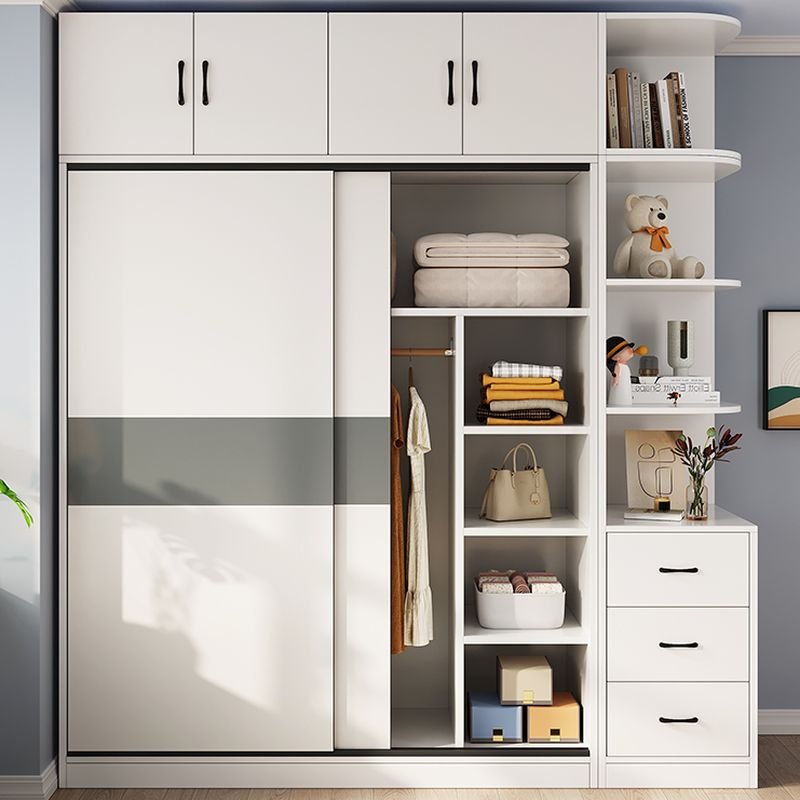 Detailed interior of a Versatile 26-Style Closet System by Apexerahomelife, showcasing adjustable shelving and a tall 86.5-inch Eco-Friendly E0 Bedroom Furniture build.