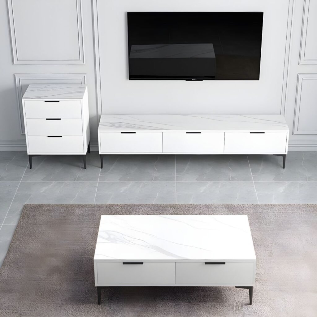 Modern White 4 Drawer TV Stand by Apexerahomelife, 200cm floor-standing design with 4 symmetrical storage drawers and a pure white finish.