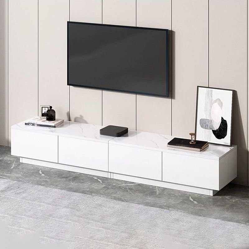 Minimalist White Media Unit 79 inch in a bright lounge.