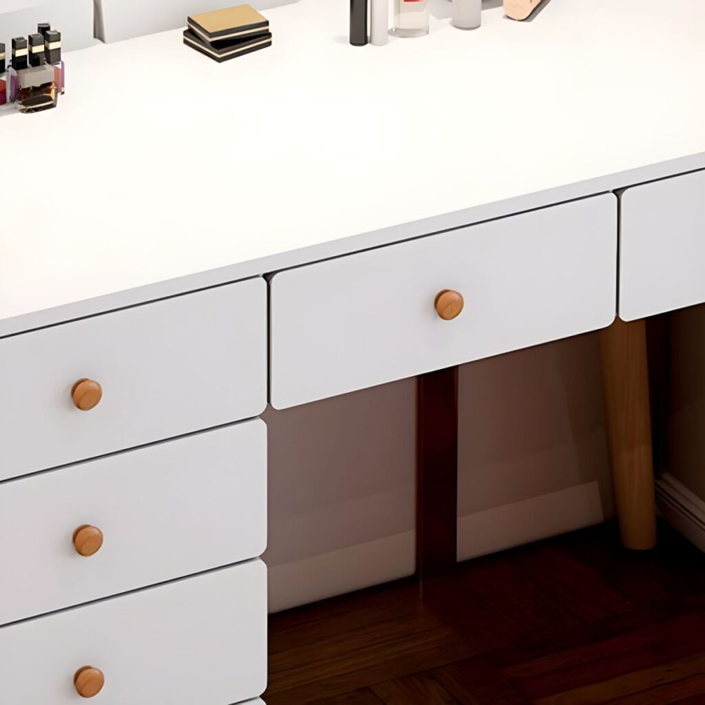 Textured White Vanity Desk grooved