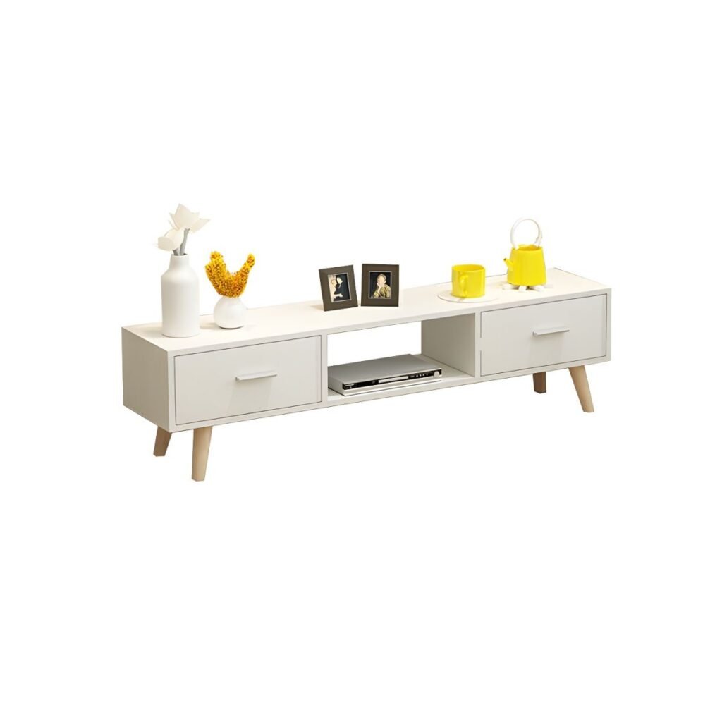 Sleek Low Profile TV Console 180cm in Wood and White.