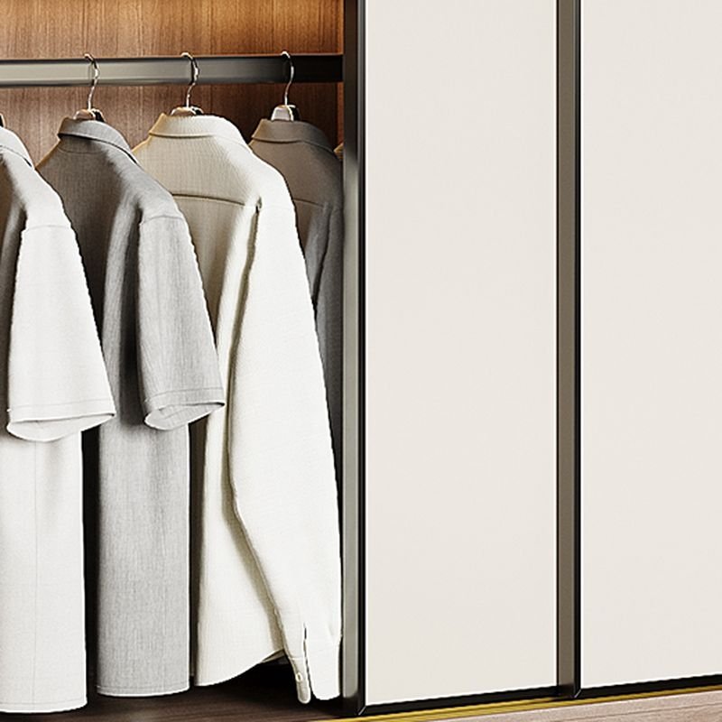 Interior view of the LED Illuminated Sliding Armoire by Apexerahomelife, featuring adjustable shelving and high-capacity Sustainable E0 High-End Closet boards.