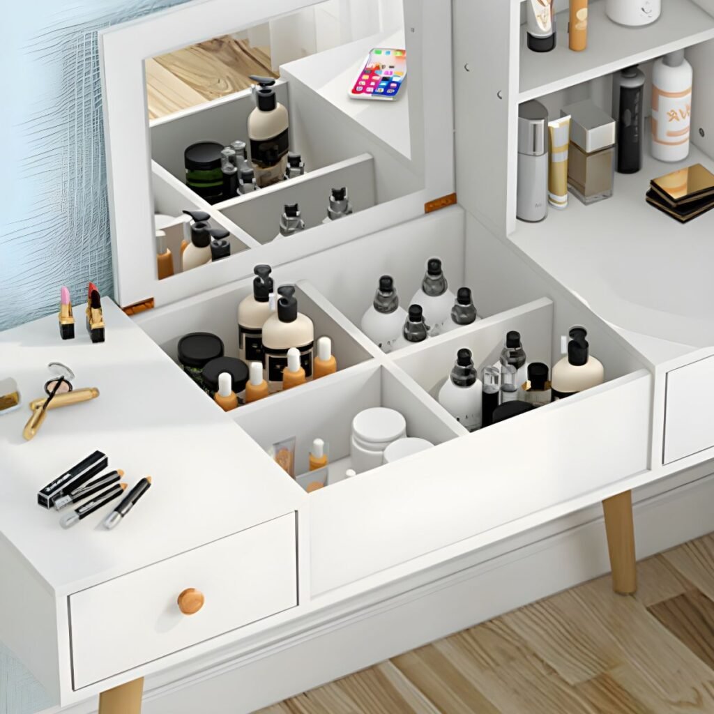 White Minimalist Vanity Desk 30cm rail