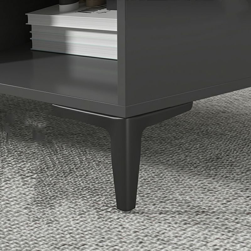 Close-up of the Eco Friendly E0 Wood Unit drawer on a grey and white TV stand, showing hidden handles and silent buffer rails.