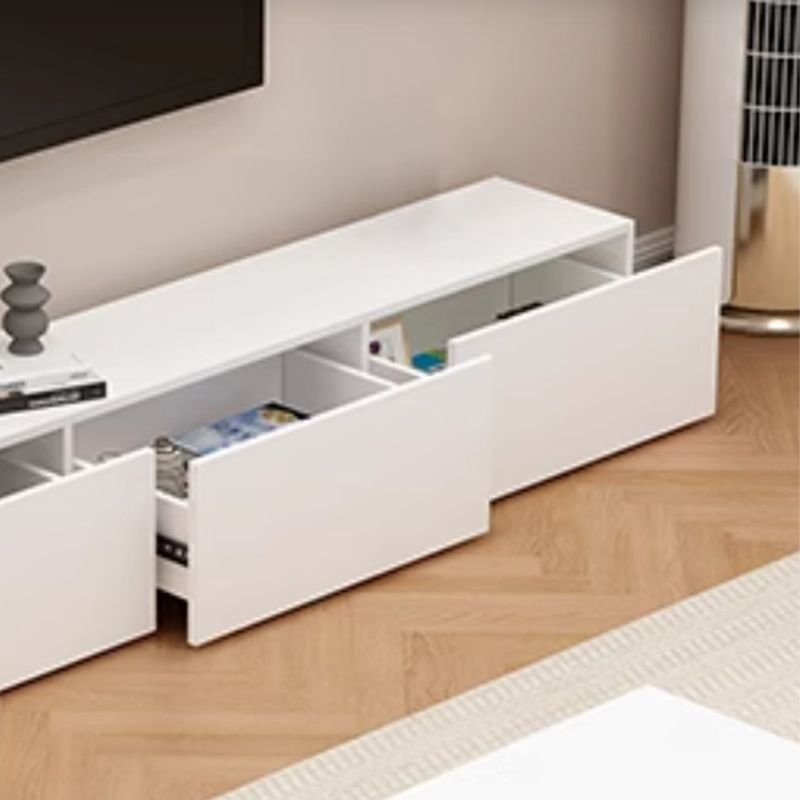 White Minimalist TV Stand showing various length options.