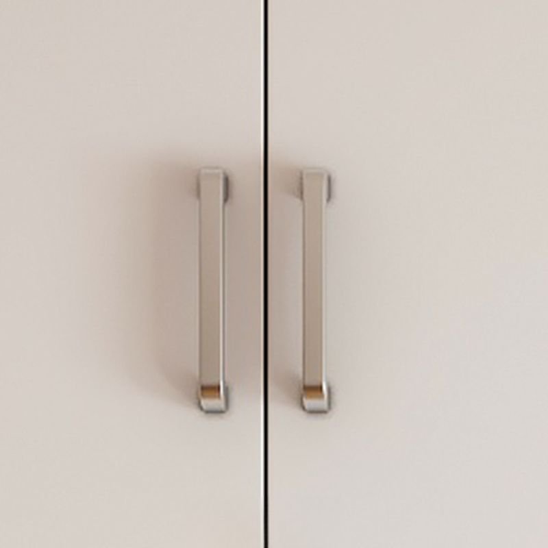 Detailed view of an Asymmetric White Closet System by Apexerahomelife, highlighting the smooth-gliding sliding tracks and the soft-close mechanism on top hinged doors.
