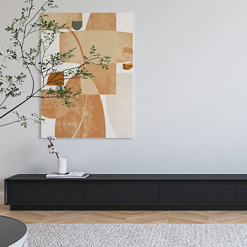 Multiple color options for the Modern Wood Grain Floor TV Stand, including deep wood and black wood grain, highlighting the E0 board quality.