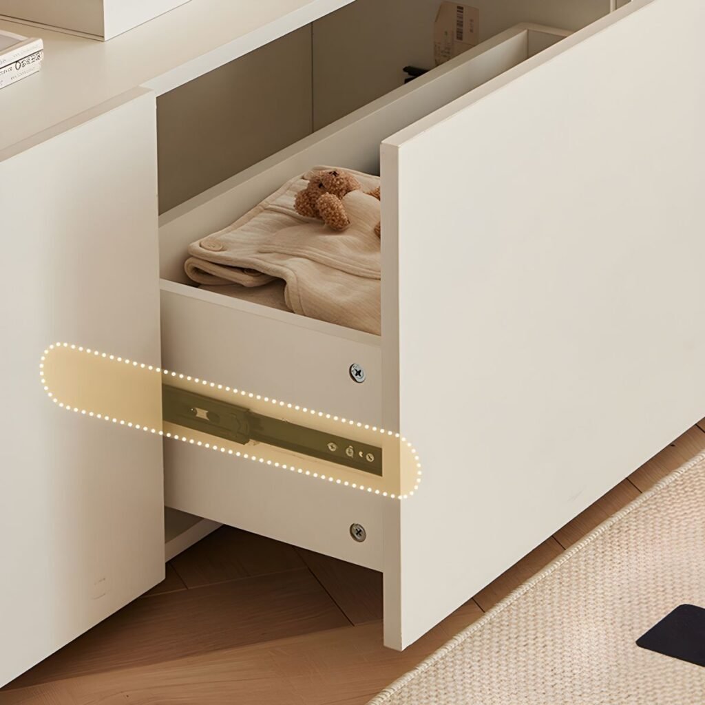 Sleek 3 Drawer TV Console with buffer silent slides.