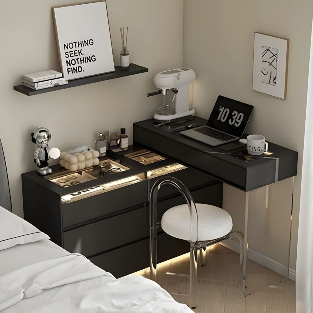 Slate Grey Glass Vanity 6 drawers