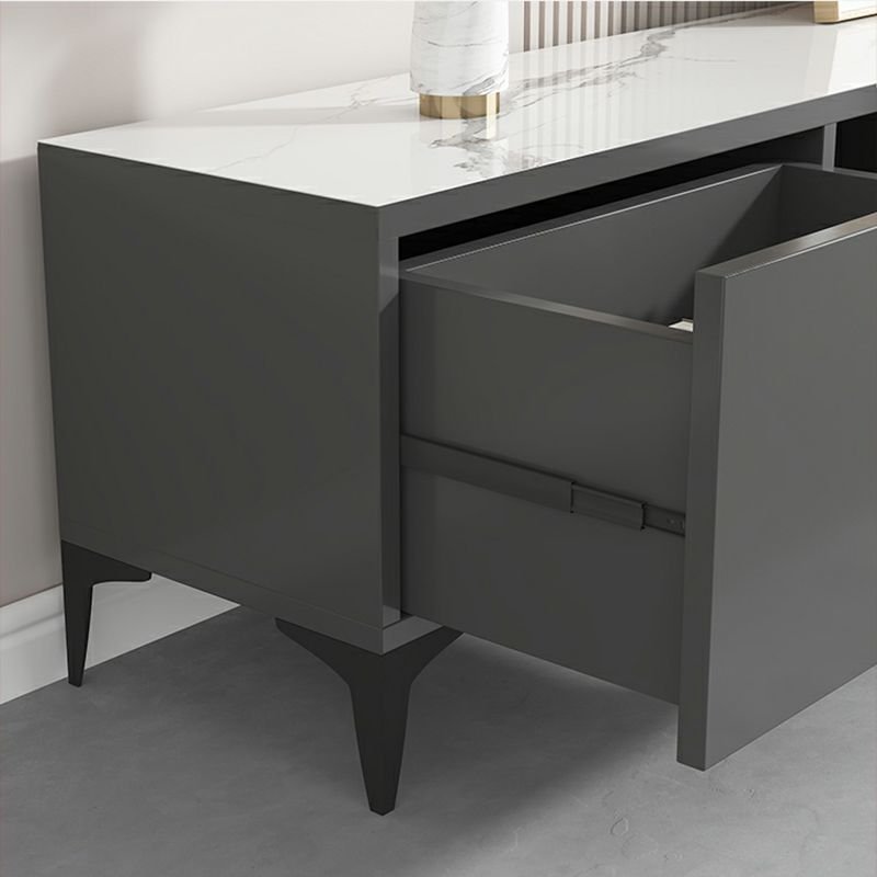 Side profile of the Modern Grey White Floating Stand, showcasing the slim 30cm depth and floating wall-mount effect.