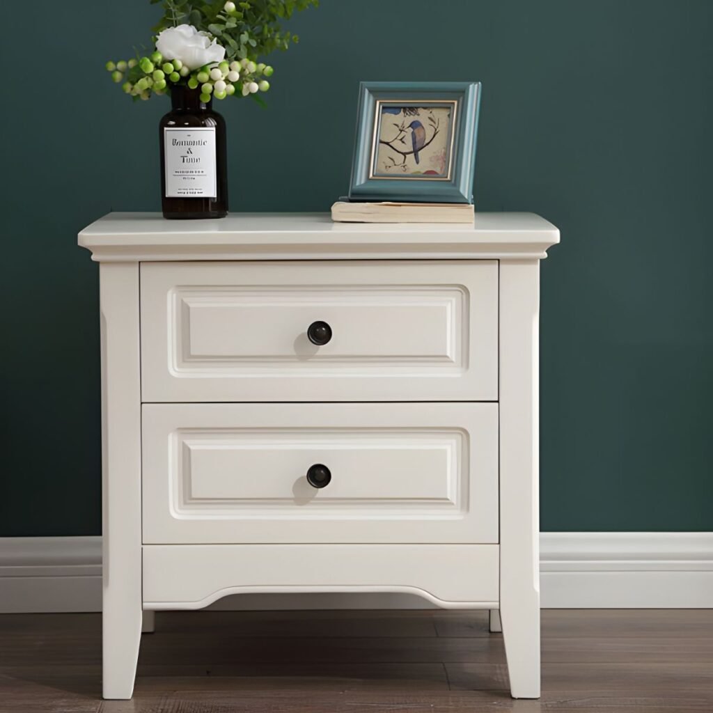 Creamy Minimalist Bedside with elegant rounded edges.