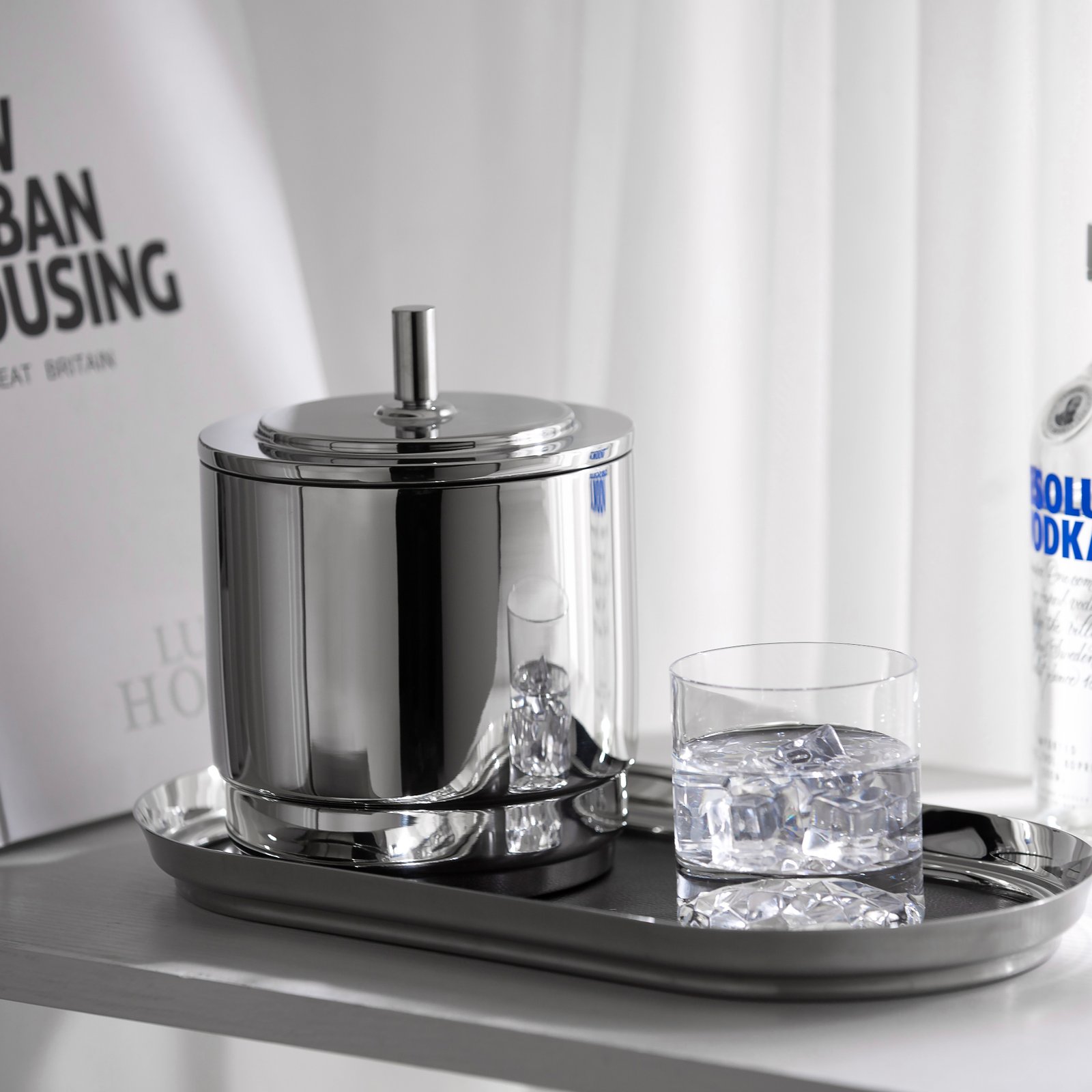 Close-up of the Symmetrical Arch Handle Barware, highlighting the precision sphere rivets and the flawless, mirror-like finish.