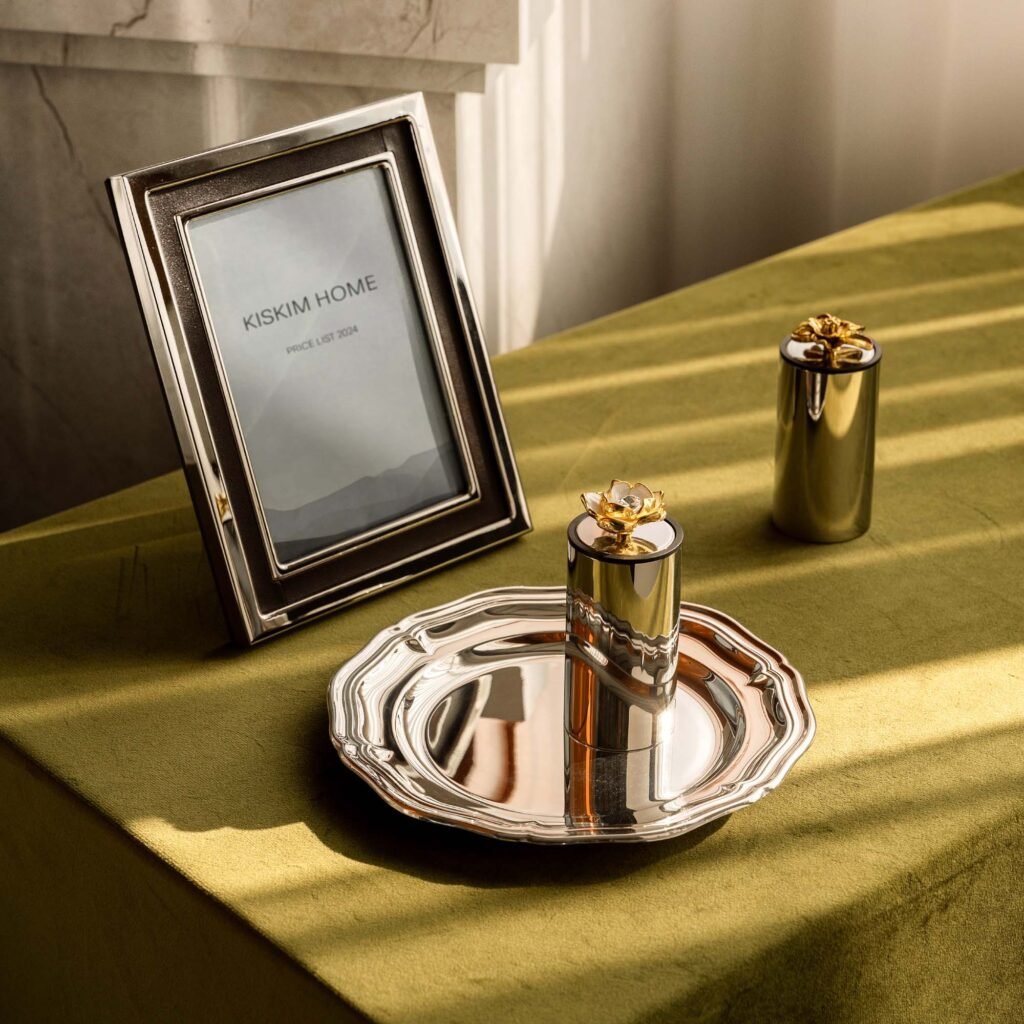 Steel Rose Toothpick holder (SS-109) with a blooming rose finial on a mirror-polished base, showcased as a Luxury Mirror Polished Floral Holder.