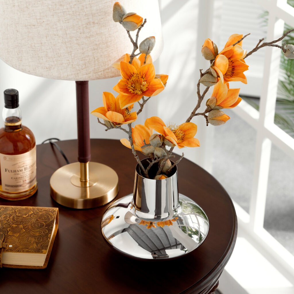 Hand-polished Steel UFO Vase SS-20 for minimalist interior design