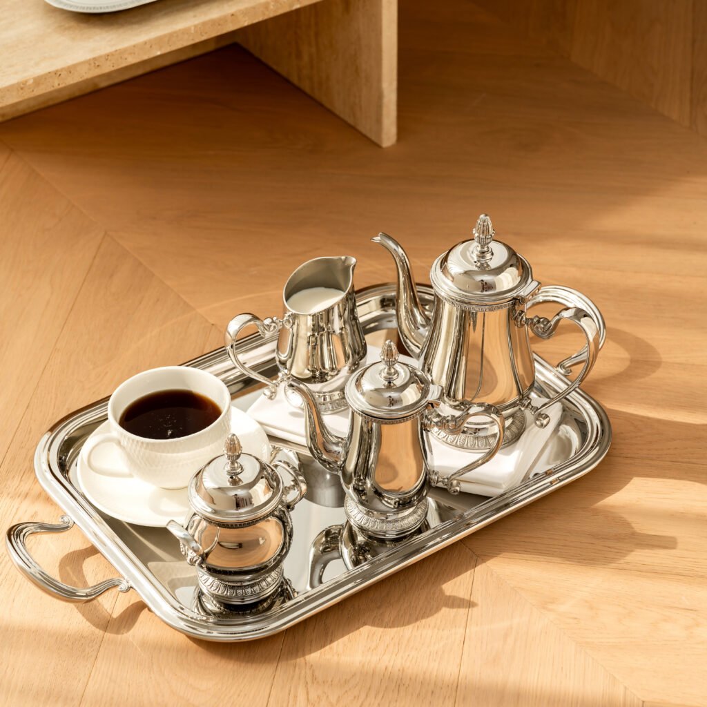 Steel French Press (SS-37) featuring a cylindrical mirror-polished body and ergonomic handle for professional brewing, showcased as a Luxury Mirror Polished Cafetière.