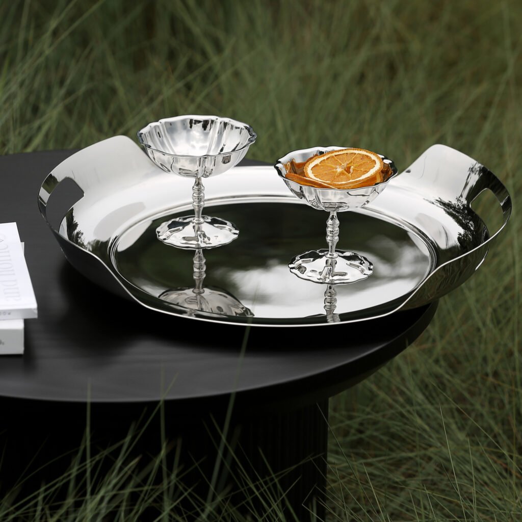 Steel Fluted Cup (SS-86) featuring a mirror-polished conical body for puddings and sorbets, showcased as a Luxury Mirror Polished Sorbet Bowl.