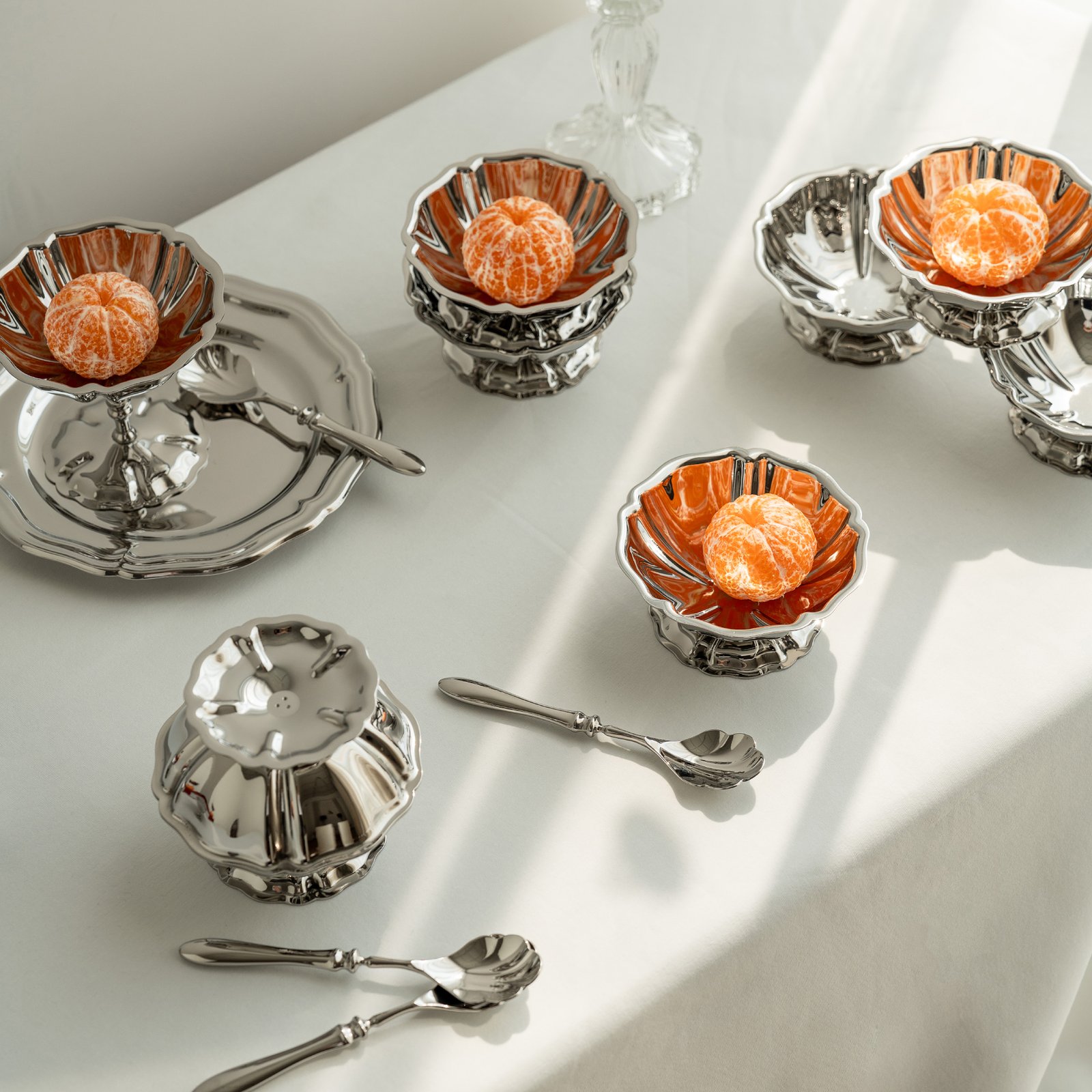 Steel Low Bowl (SS-87) featuring a mirror-polished, low-profile circular design for desserts, showcased as a Luxury Mirror Polished Sorbet Cup.