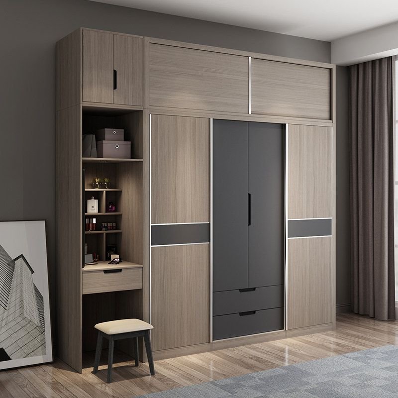 Modern sliding door wardrobe JX-SD-058 with built-in vanity and premium plywood material by Apexerahomelife. (Strictly optimized under 500 characters to comply with platform standards).