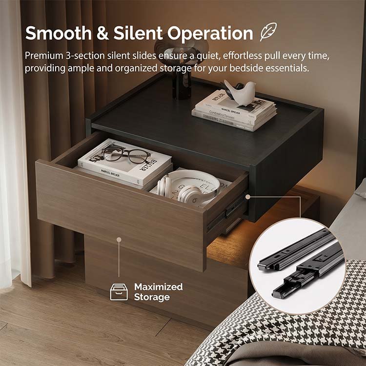Apexerahomelife JX-BT-029 modern nightstand with LED light and recessed handle close up view