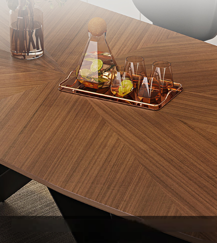 High-angle view of the Apexerahomelife JX-DTS-003 dining set showing the space-saving capability with chairs tucked under the rectangular solid wood table.