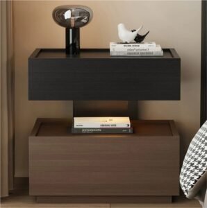 Apexerahomelife JX-BT-029 modern nightstand with LED light in black and walnut