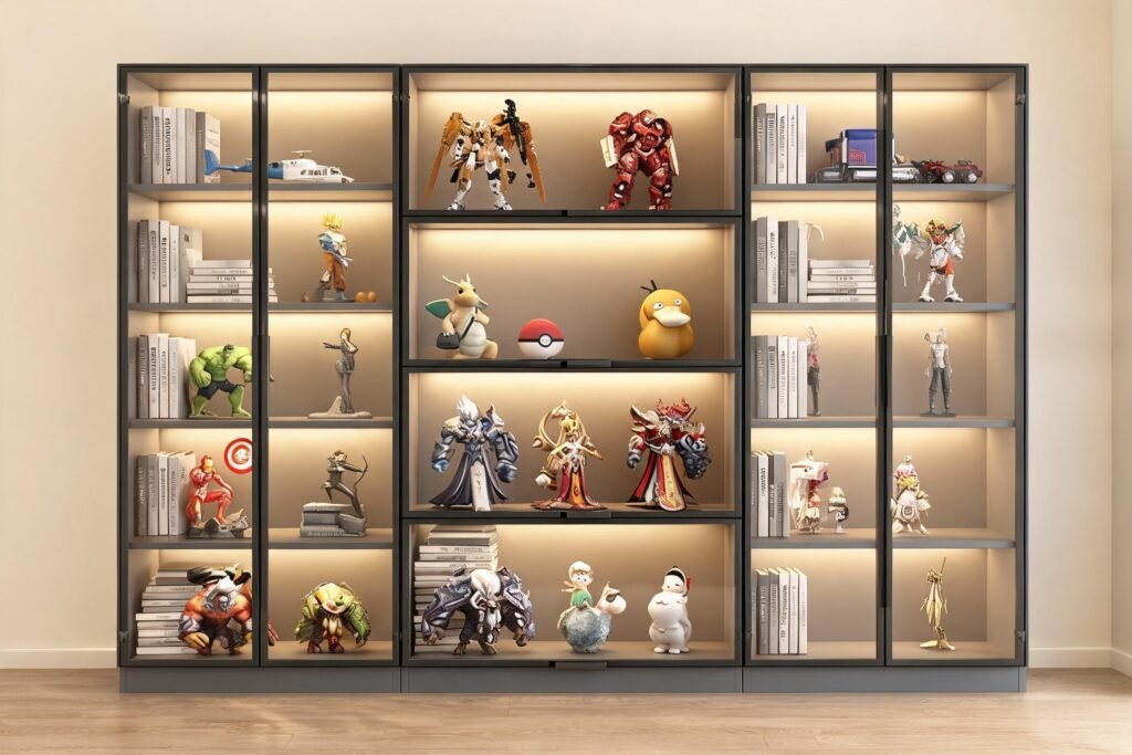 Example image showing glass display cabinet in a styled room setting