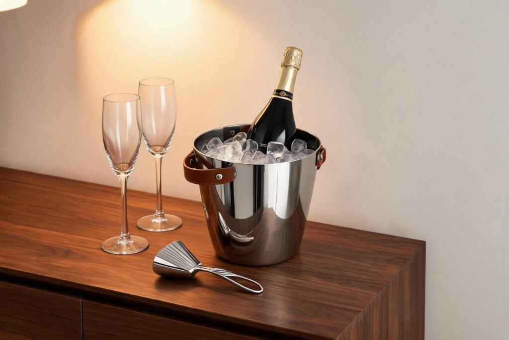 Example image showing how to style a bar cart in a styled room setting