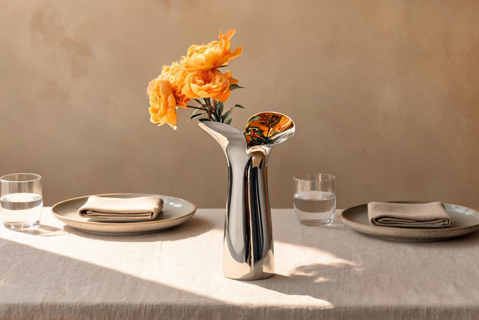 What Vase Mouth Size Fits One Stem or a Bunch? 3 Vase mouth size for a dining table: petal vase with nine mixed stems between four place settings